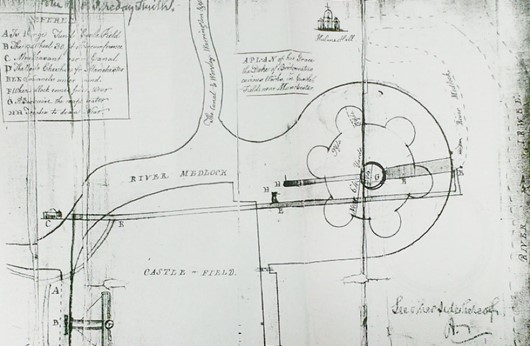 Plan of his Grace the 3rd Duke of Bridgewater’s curious weir at Castlefield. Ref. BW/E/1, Salford City Archives.