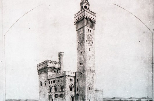 Sketch of Jesse Hartley’s hydraulic tower at Birkenhead Docks, c1863. Peel Archives Ref: 2017/2 (Mersey Dock & Harbour Board Company Collection).