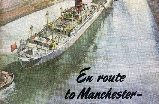 An example of the iconic advertising work created by The Manchester Ship Canal Company and Port of Manchester. c 1950.